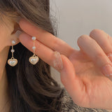 Sterling Silver Needle Heart Pearl Earrings Female – Gifts for Her — 4