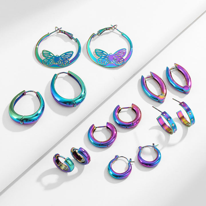 Colorful Metal Holographic Hoop Earrings Female Y2g – Gifts for Her — 1