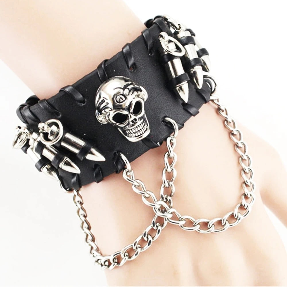 Personalized leather skull bullet alloy bracelet – Jewelry Gift Ideas — 1
