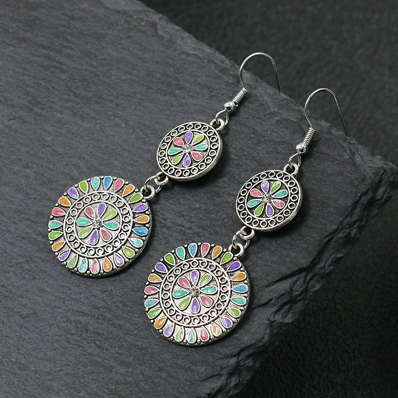 Round Flower Dripping Rhinestone Alloy Earrings – Useful Gifts — 1