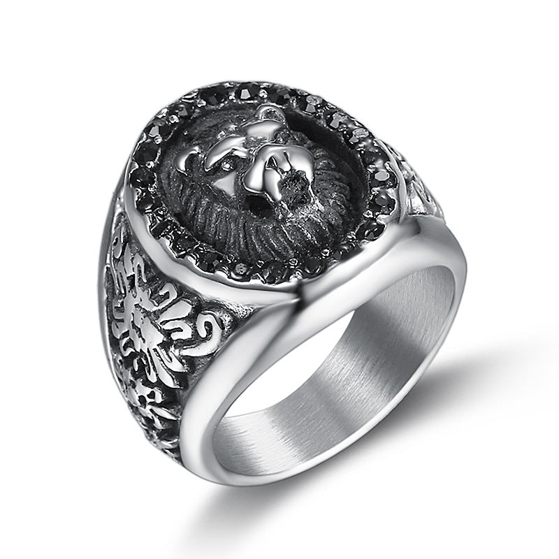 Exaggerated Domineering Black Diamond Lion Head Ring – Useful Gifts — 1