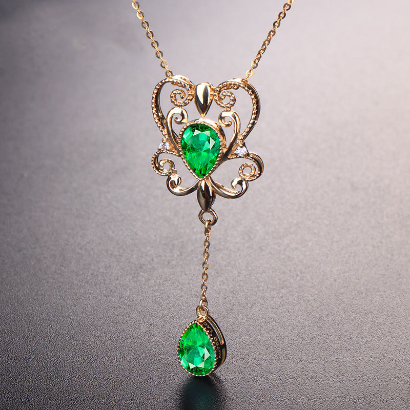 Emerald Color Treasure Hollow Pendant Necklace – Jewelry Gift Ideas — 1