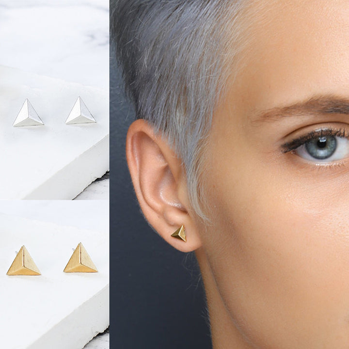 S925 Sterling Silver Geometric Triangle Earrings – Birthday Gifts — 1