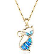Two Aqua Blue Diamonds + Blue Opal Cat Pendant – Jewelry Gift Ideas — 5