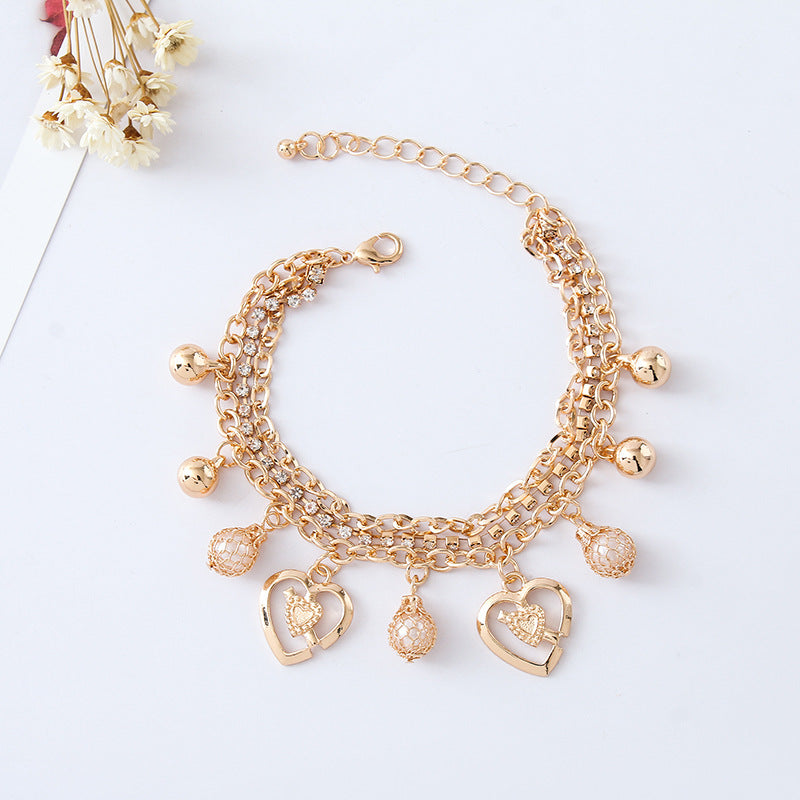 Double Peach Heart Rhinestone Bracelet – Jewelry Gift Ideas — 1