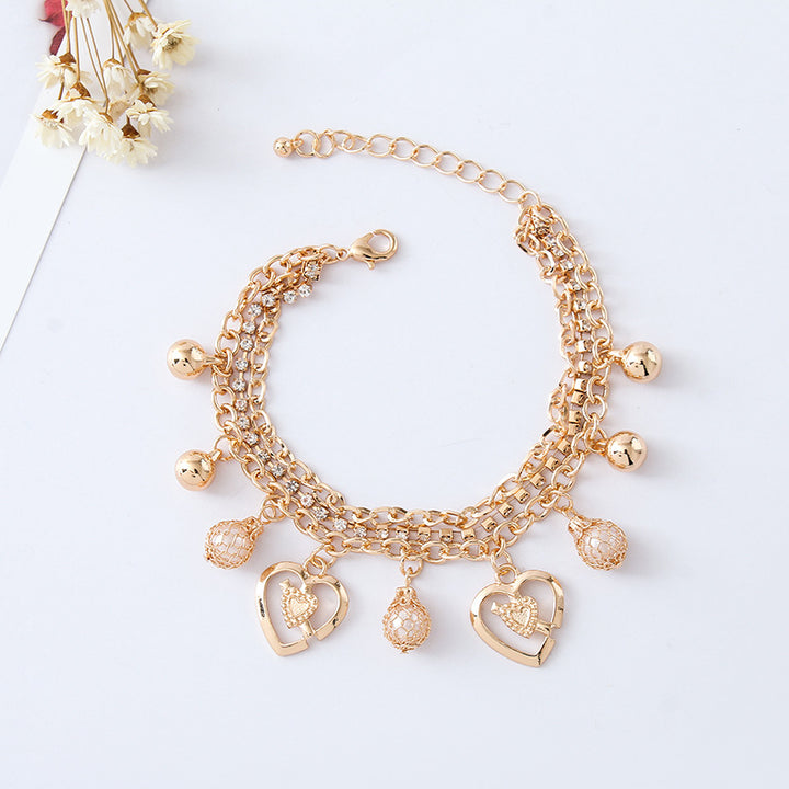 Double Peach Heart Rhinestone Bracelet – Jewelry Gift Ideas — 1