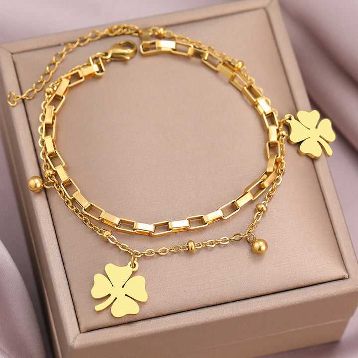 Lucky Clover Pendant Titanium Steel Bracelet – Jewelry Gift Ideas — 1