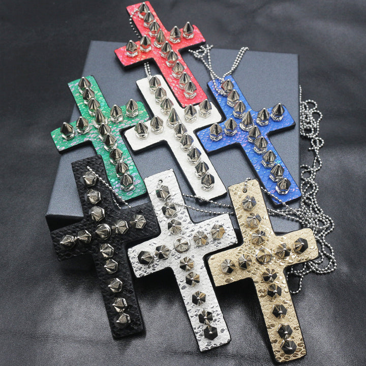 Y2g Heavy Industry Spike Leather Cross Necklace – Jewelry Gift Ideas — 1