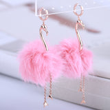 Fashion Fur Ball Realistic Flamingo Elegant Earrings – Stylish Gifts — 1