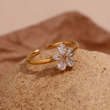 18K Micro Inlaid Zircon Five Petal Flower Ring – Birthday Gifts — 10