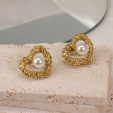18K Fashion Retro Twist Pearl Heart-shaped Ear Studs – Stylish Gifts — 3