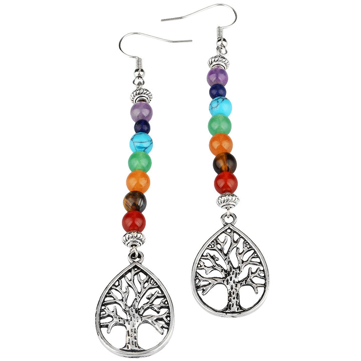 Tree Of Life Pattern Alloy Earrings Natural Crystal – Surprise Gifts — 1