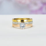Women's Titanium Diamond Six Prong Ring Set Of Three – Gifts for Her — 5