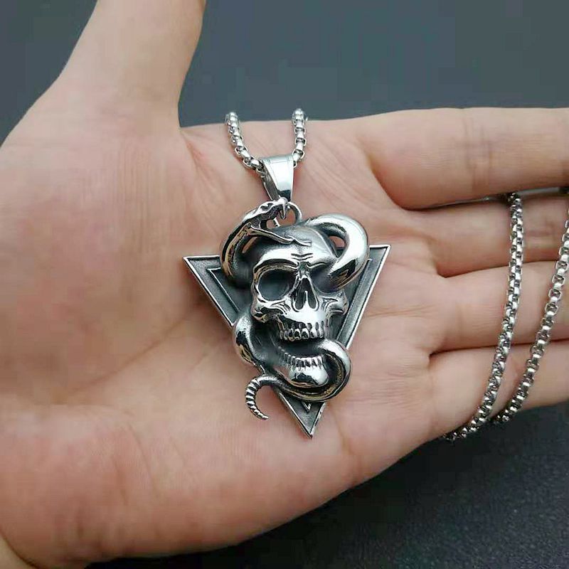 Skull And Snake Punk Titanium Polished Pendant – Jewelry Gift Ideas — 1
