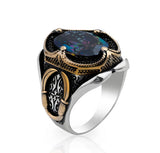Snakelike Winding Black Flat Gemstone Ring Men's – Gifts for Him — 3
