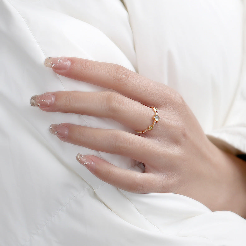 14K Yellow Gold Inlaid Navy Green Olive Ring – Small Gift Ideas — 1