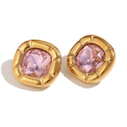 18K Gold Round Corner Square Flower Zircon Ear – Jewelry Gift Ideas — 3