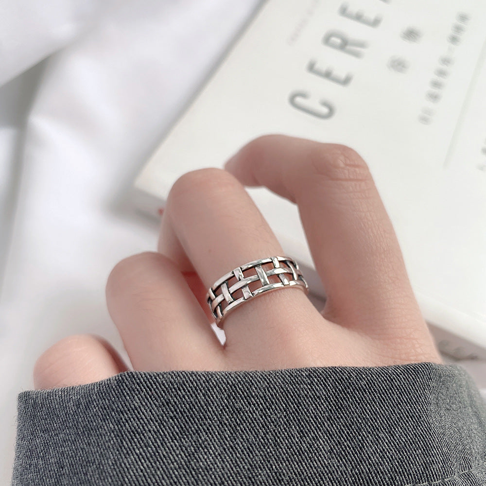 Women's Vintage Woven Mesh S925 Sterling Silver Ring – Gifts for Her — 1