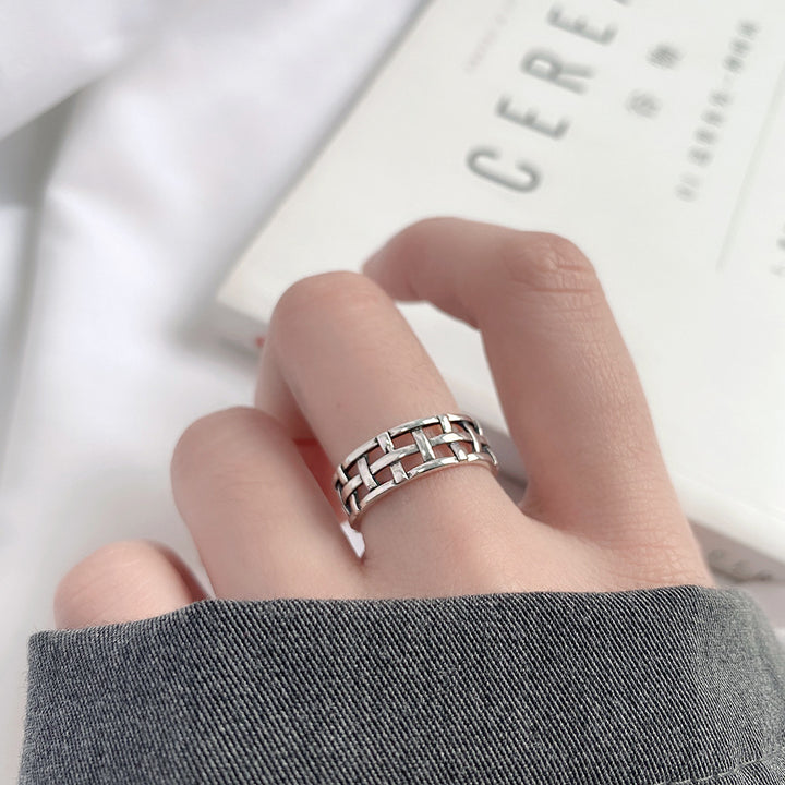 Women's Vintage Woven Mesh S925 Sterling Silver Ring – Gifts for Her — 1
