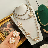 White Flower Pendant Long Necklace And Earrings – Jewelry Gift Ideas — 1