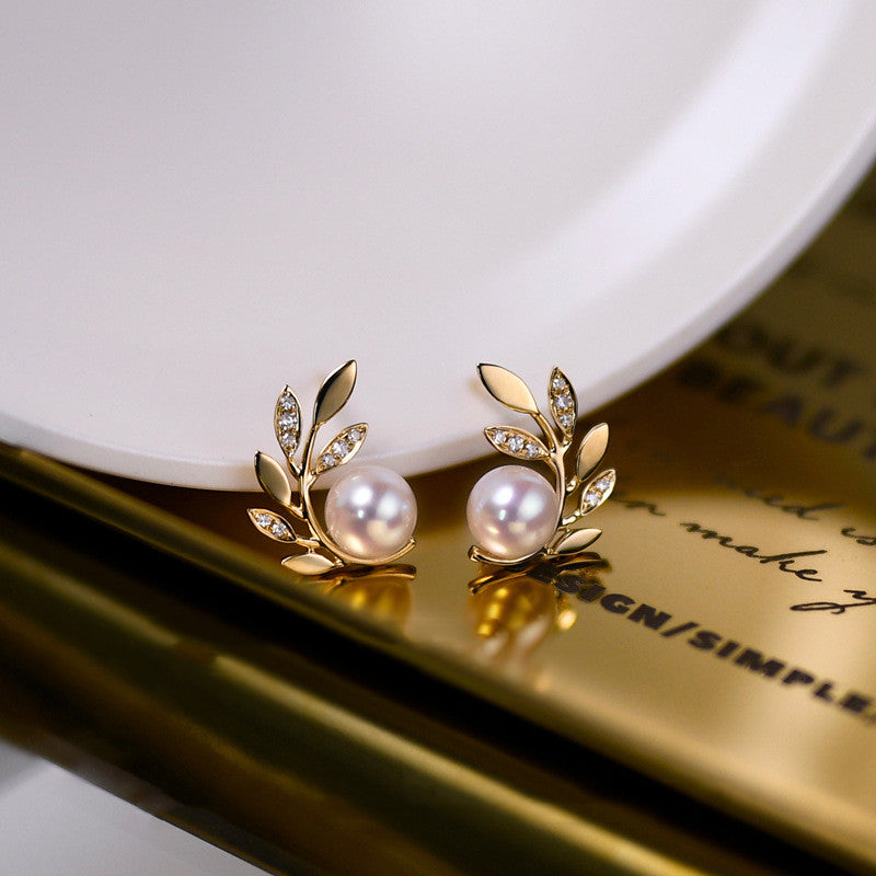 Olive Branch Aurora Pearl Zirconia Stud Earrings – Meaningful Gifts — 1