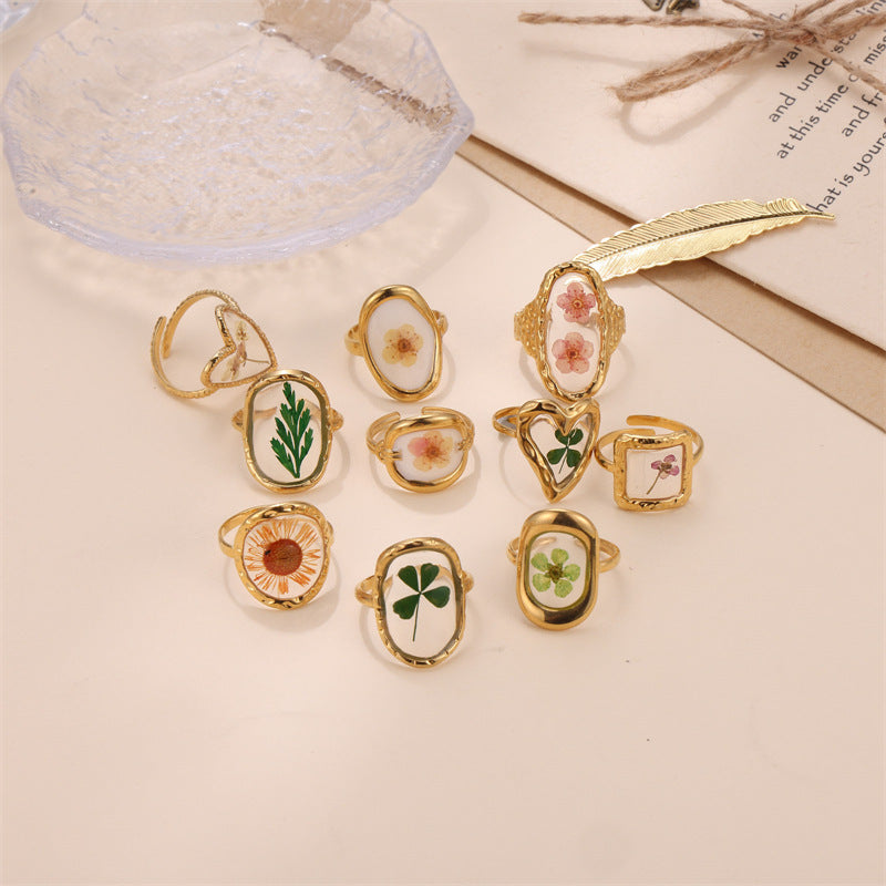 Women's Stainless Steel Preserved Fresh Flower Ring – Gifts for Her — 1