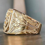 Gold Atmospheric Floral Carving Men's Ring – Gifts for Him — 3