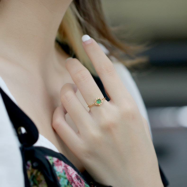 S925 Silver Plated 14K Gold Green Agate Ring – Thoughtful Gifts — 1