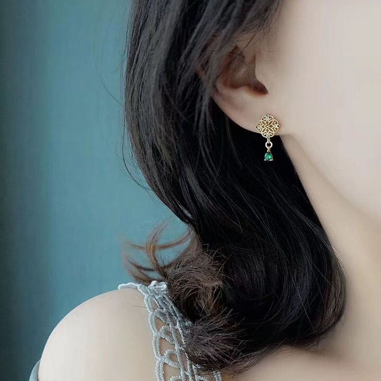 Silver Plated Emerald Stud Earrings Chinese Vintage – Useful Gifts — 1