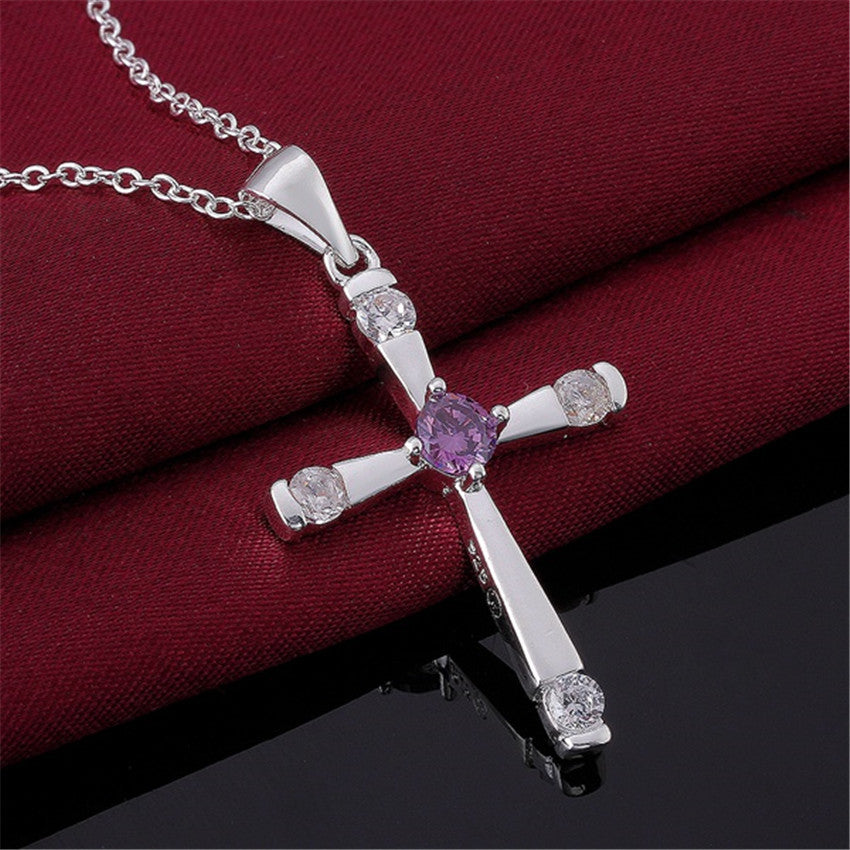 Fashion Jewelry Silver-plated Cross Purple – Jewelry Gift Ideas — 1
