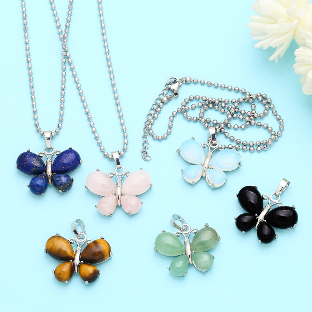 Crystal Agate Butterfly Necklace Pendant Neck – Jewelry Gift Ideas — 1