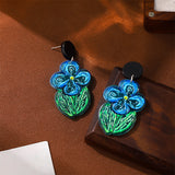 Summer High-grade Oil Painting Blue Flower Earrings – Creative Gifts — 3