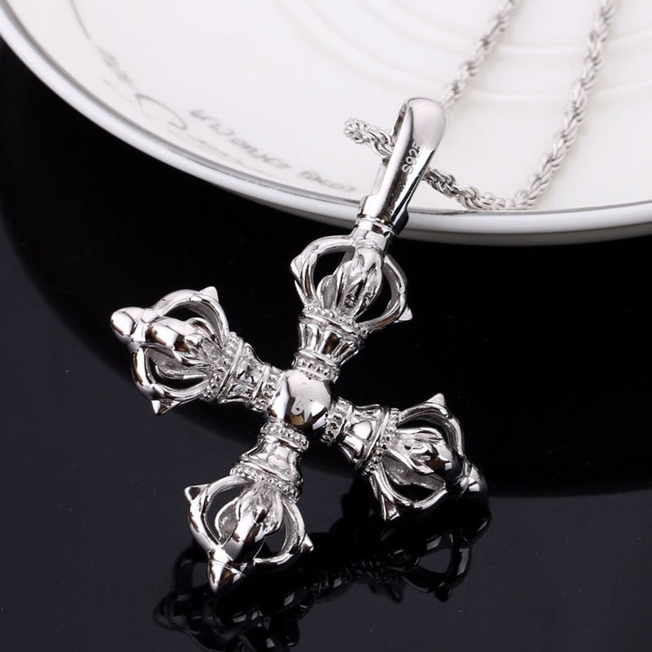 925 Silver Cross Vajra Pestle Five Pendant Men's – Jewelry Gift Ideas — 1