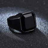 Snakelike Winding Black Flat Gemstone Ring Men's – Gifts for Him — 9