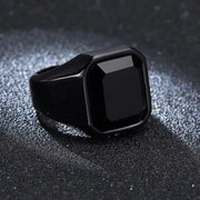 Snakelike Winding Black Flat Gemstone Ring Men's – Gifts for Him — 9