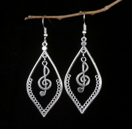 Vintage Hollow Silver Antique Music Sheet Earrings – Creative Gifts — 1