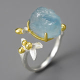 Natural Aquamarine Flower Adjustable Ring – Special Occasion Gifts — 3
