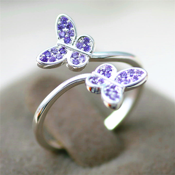Fashionable Diamond Adjustable Purple Butterfly Ring – Useful Gifts — 1