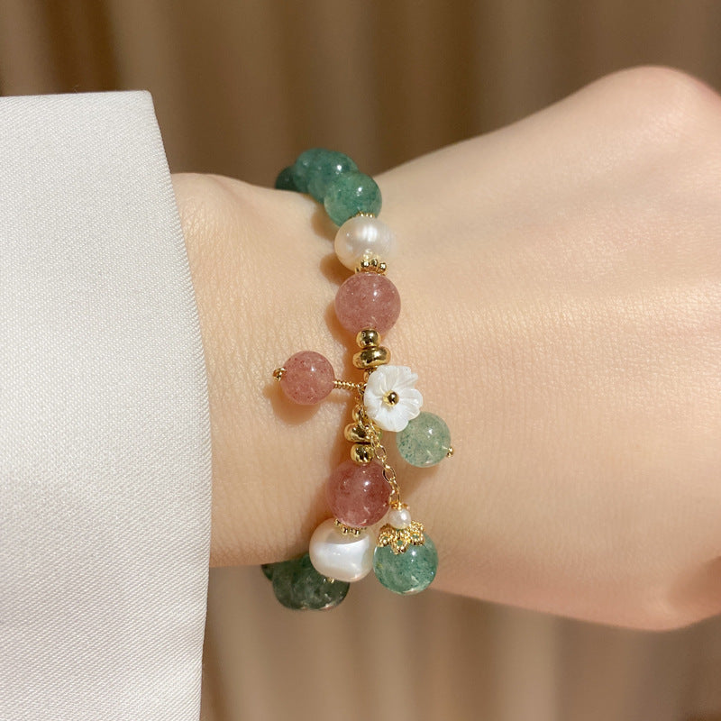 Female Forest Green Strawberry Crystal Bracelet – Jewelry Gift Ideas — 1