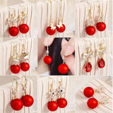 Short Festive Red Pearl Frosted Bead Earrings – Stylish Gifts — 1