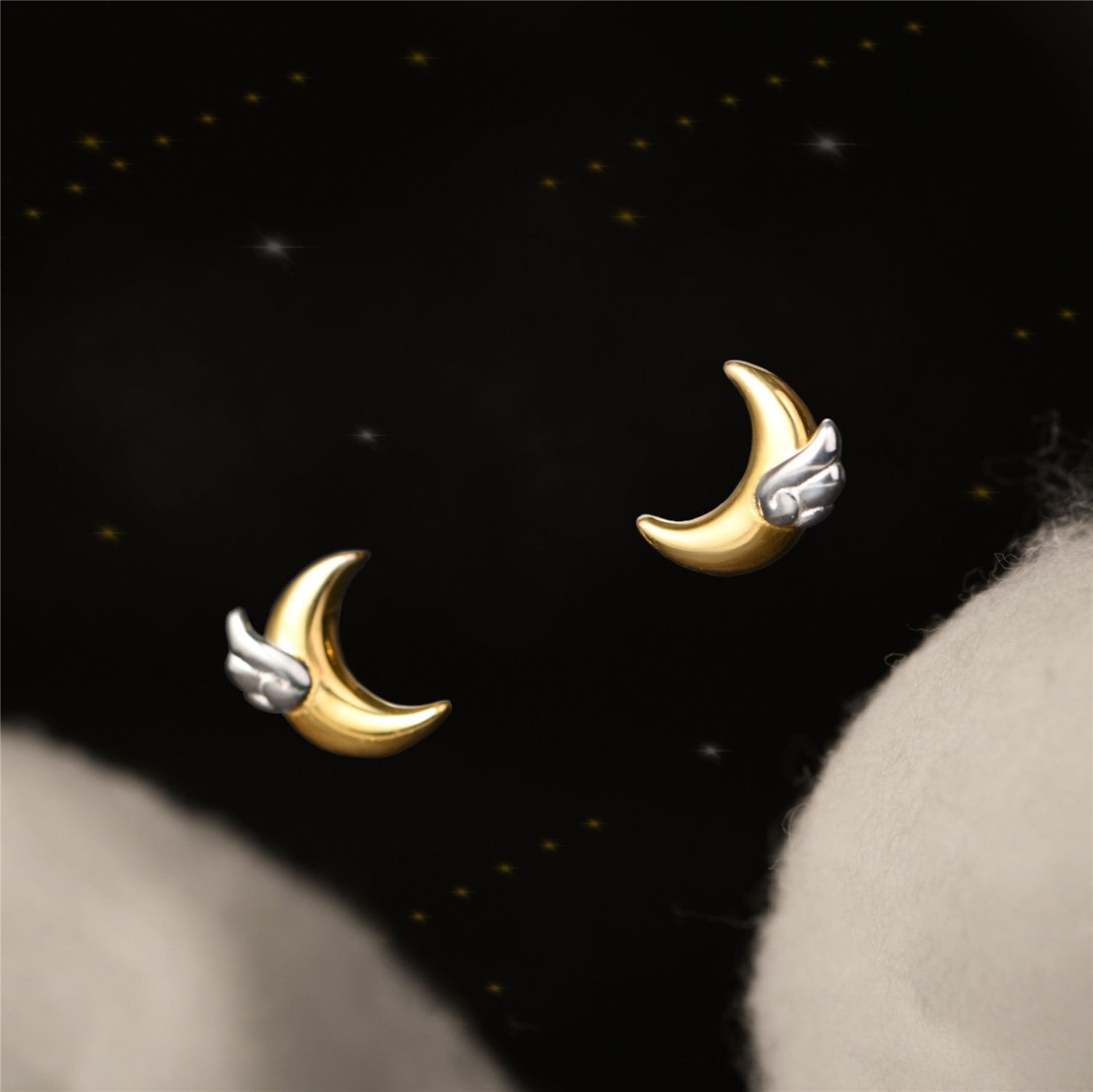 S925 Silver Dreams Come True Moon Wing Stud – Holiday Gift Ideas — 1