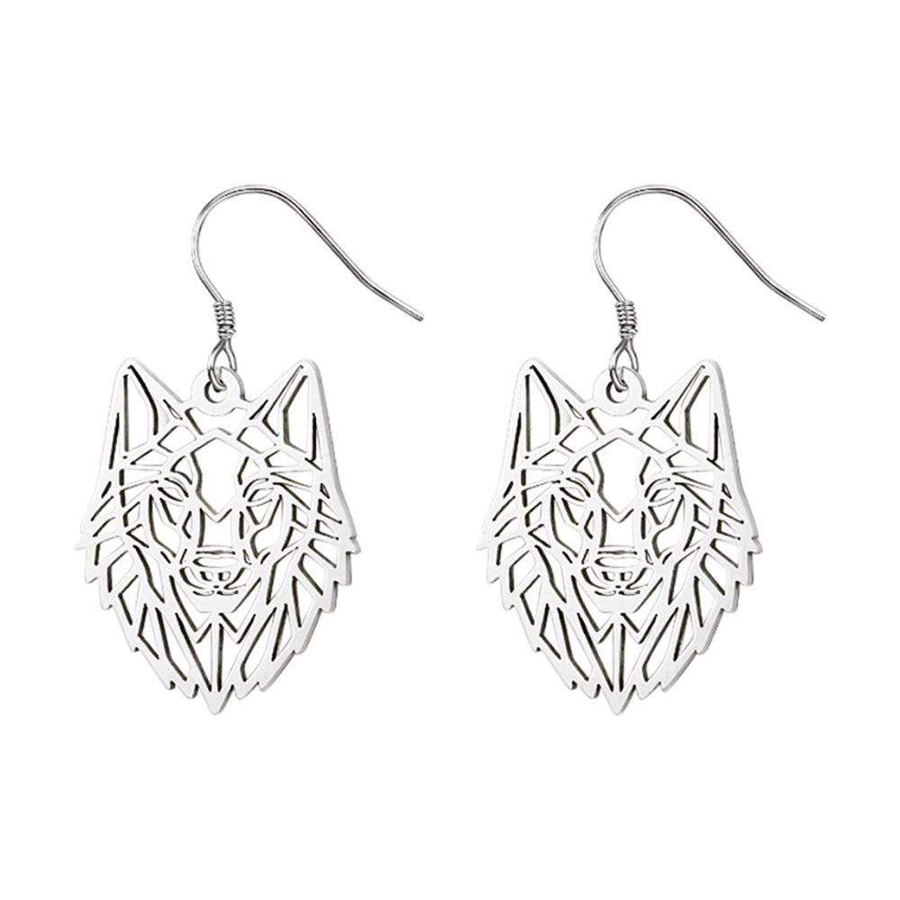 Hollow Wolf Head Silver Stainless Steel Dangle – Gifts for Her — 1