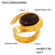 Tigereye C- Shaped Earrings Open Ring – Practical Gifts — 8