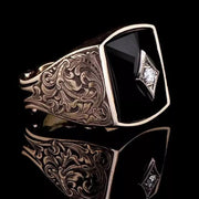 Snakelike Winding Black Flat Gemstone Ring Men's – Gifts for Him — 6