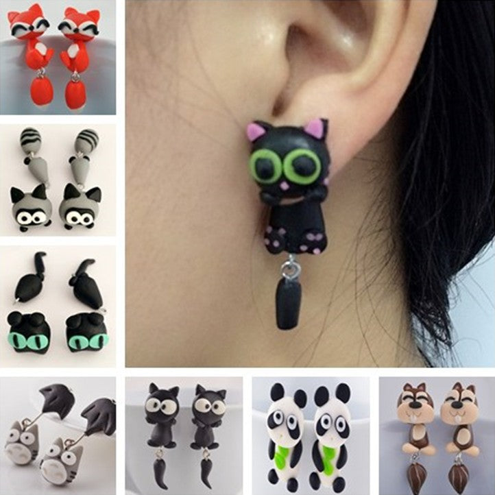 Animal Soft Clay Earrings Cute Cartoon Handmade – Thoughtful Gifts — 1