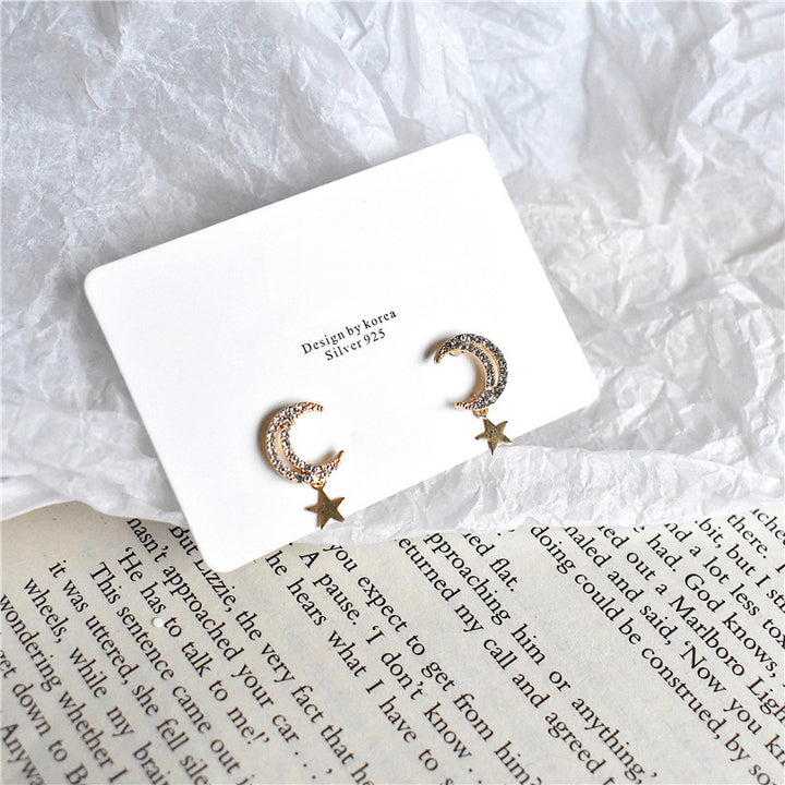 Gentle Wind Star Moon Zircon Earrings Women – Gifts for Her — 1