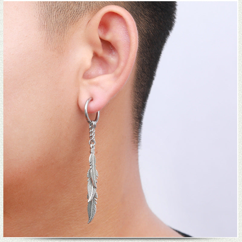 Fringe Chain Male Hipster Leaf Pierced Earrings – Gifts for Him — 1