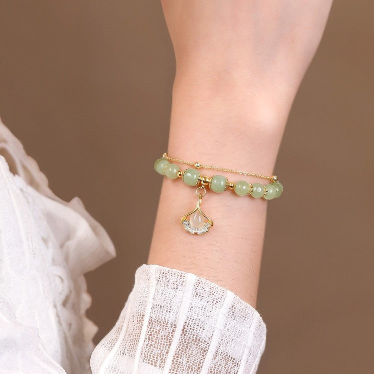 Double Layer Apricot Leaf Hetian Jade Hand String – Gifts for Her — 1