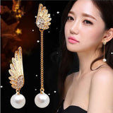 Wings Pearl Stud Earrings Asymmetrical Tassel Long – Birthday Gifts — 1