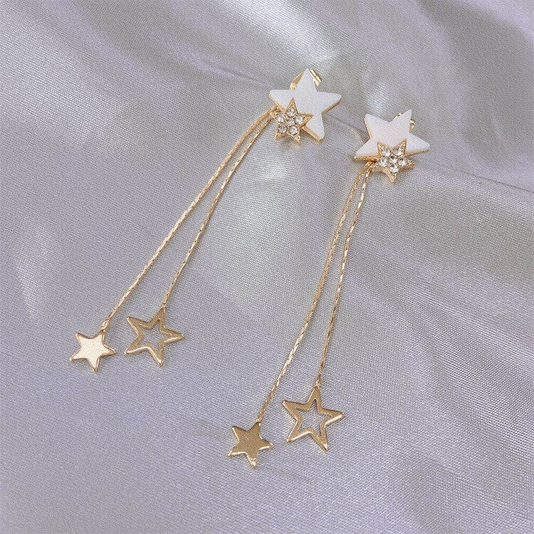 Silver Needle Star Tassel Earrings Long Earrings – Stylish Gifts — 1